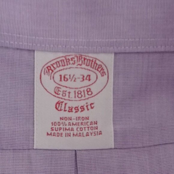 Brooks Brothers Lavender 100% Supirma Cotton Button Down Dress Shirt 16.5 - 34 - Picture 3 of 9